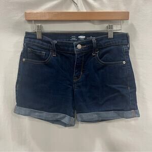 Old Navy Denim Shorts Women Size 4 Fitted Roll Up Dark Wash Basic Simple Concert